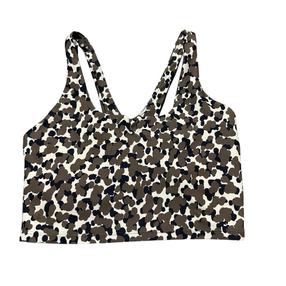 Sage Collective Racerback Sports Bra Leopard Green Camo Print V Front Size Small